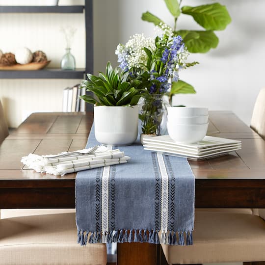 DII® 72" Dobby Striped Fringe Ribbed Table Runner